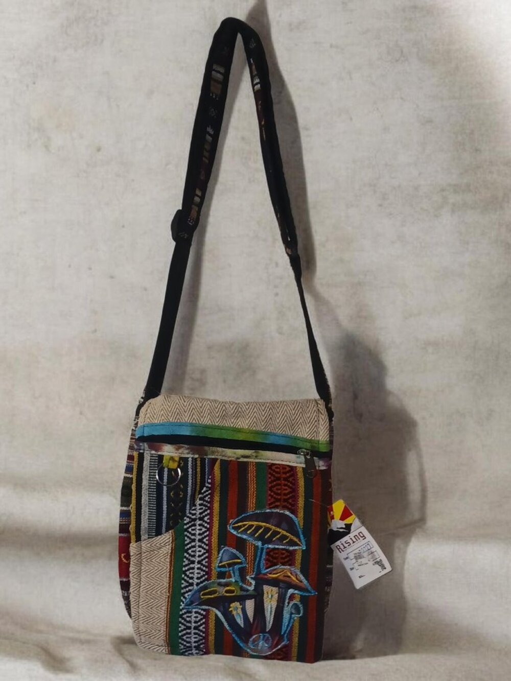 Rising International Woven Crossbody Bag Mushroom Design Colorful NWT